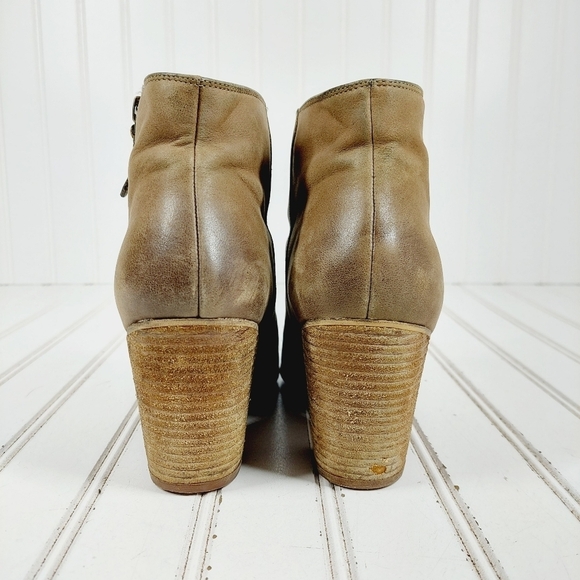 BP. Trolley Brown Tan Leather Side Zippers Block Heel Ankle Boots D923 - Picture 6 of 12